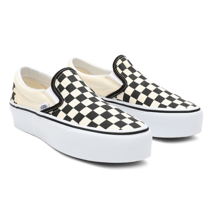 Vans Checkerboard Classic Slip-On Platform Shoes Black | VN004X1TZ65
