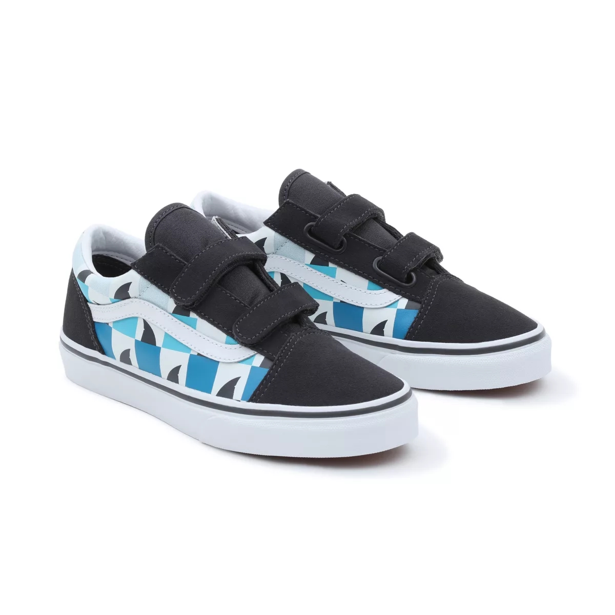 Vans Glow Checkerboard Sharks Old Skool Velcro Shoes Black | VN963K2KC46